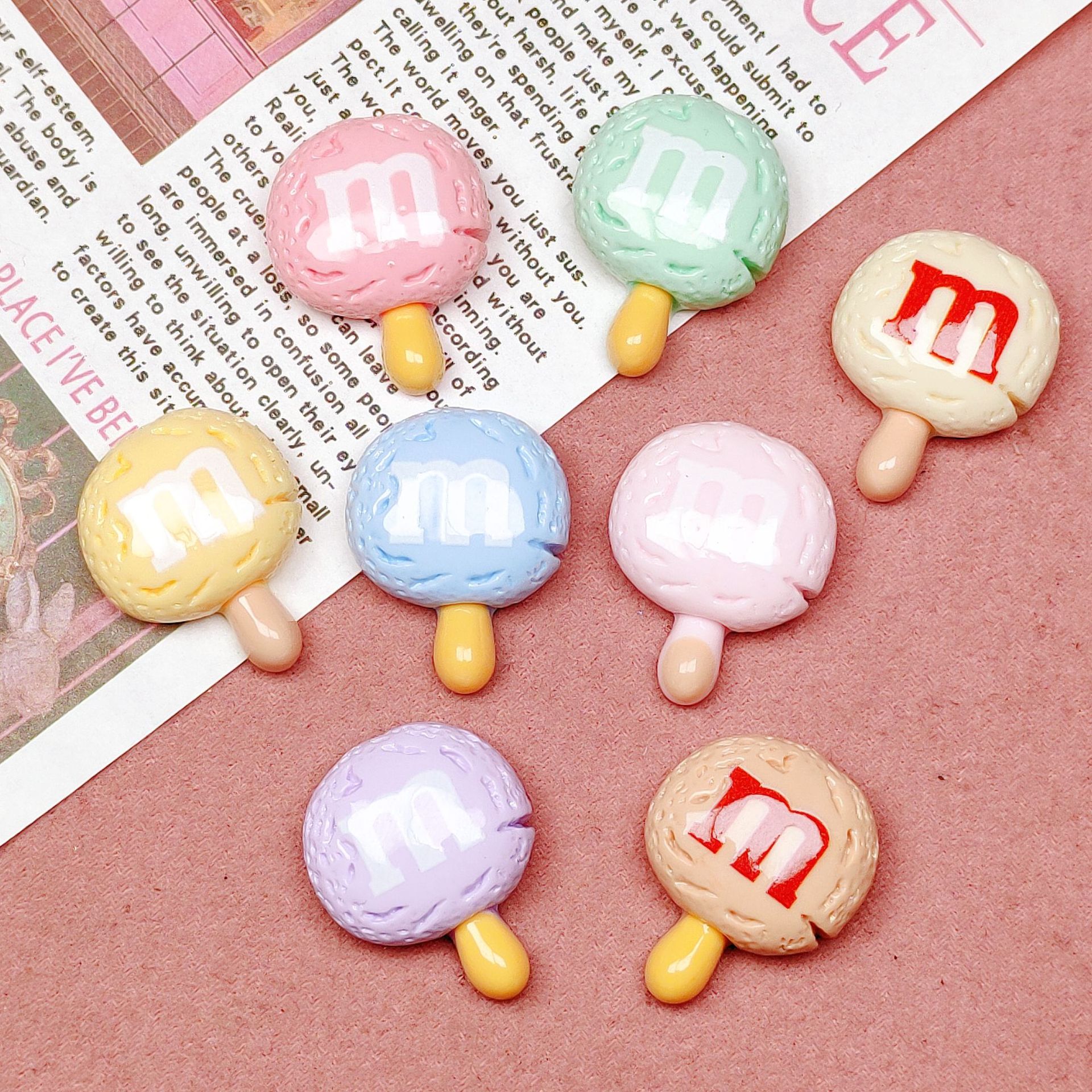 Glossy dopamine-colored M lollipop diy cream phone case resin accessories handmade hair clips headband material package pic 2