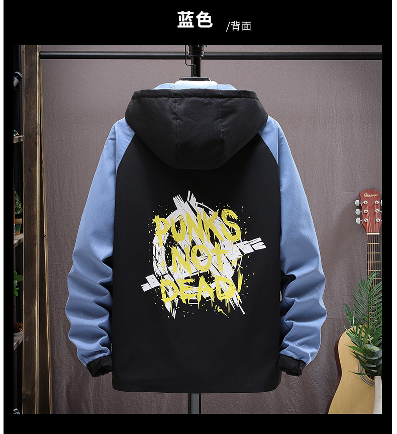 The new autumn collection of casual and versatile jackets for young people, featuring a fashionable and trendy color-blocked hooded graffiti coat for men pic 11