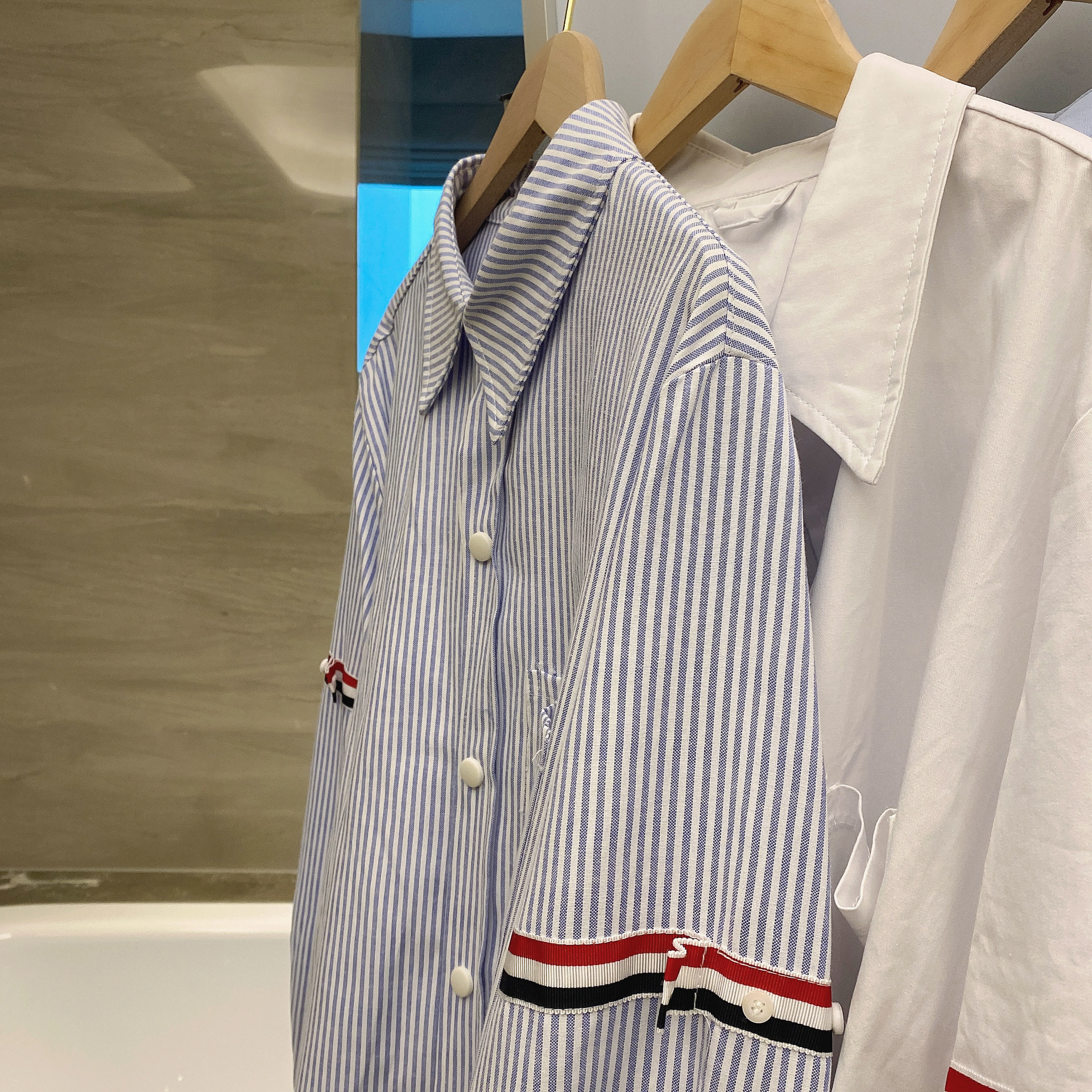 TB casual trendy brand poplin slim-fit solid white shirts for men and women, Oxford fabric shirts for women with long sleeves pic 105