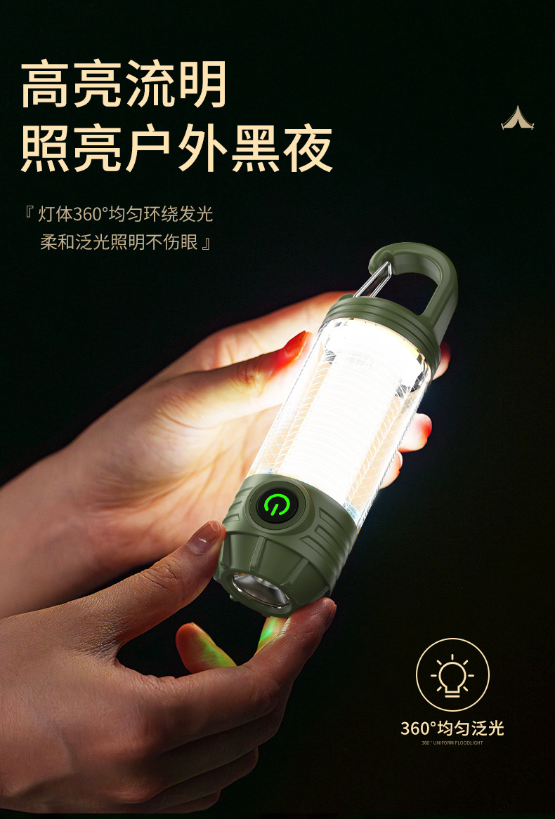 2024新款多功能户外野营灯 便携式强光手电筒充电迷你复古露营氛围灯12详情10