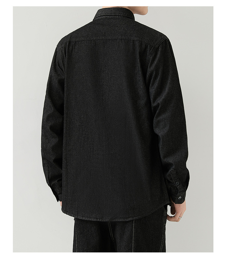 男装薄款牛仔长袖衬衫男2023春秋韩版潮流休闲纯色工装衬衣外套男详情28