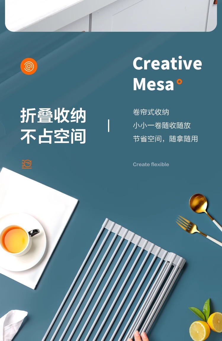 New silicone water-draining rack, sink roller shutter bowl rack, water filter basket, kitchen heat insulation pad, storage rack, foldable water filter pic 5