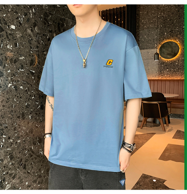 Pure cotton T-shirt for men, summer short-sleeved 2024 new Korean style five-quarter sleeve off-the-shoulder shirt, loose trendy brand short-sleeved large size pic 17