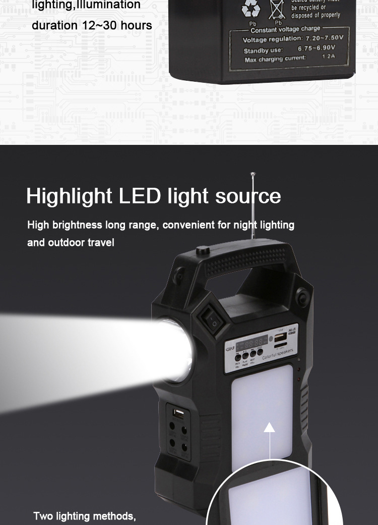 Outdoor portable multi-functional Bluetooth radio MP3 solar emergency light usb mobile phone charging courtyard system light pic 15