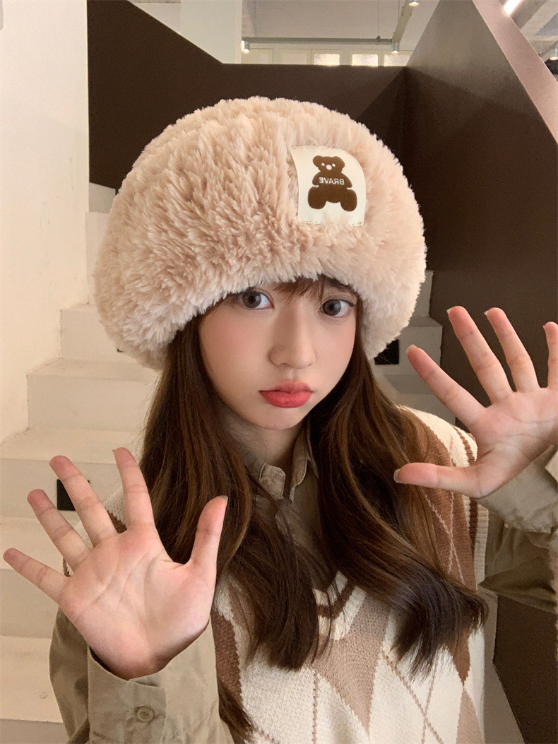 Sheepskin fleece headwear and ear-protecting hat, big head collar to show off face, little Northeast Mongolian cold-proof knitted hat, cute little bear pic 18