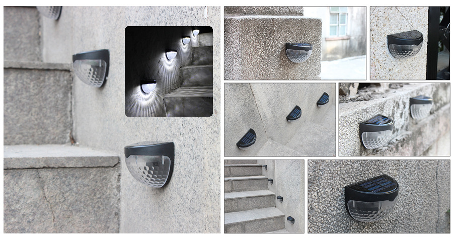 Solar 6-LED semi-circular fence light, outdoor light and shadow night light, black and white wall lamp, water drop staircase step light pic 34