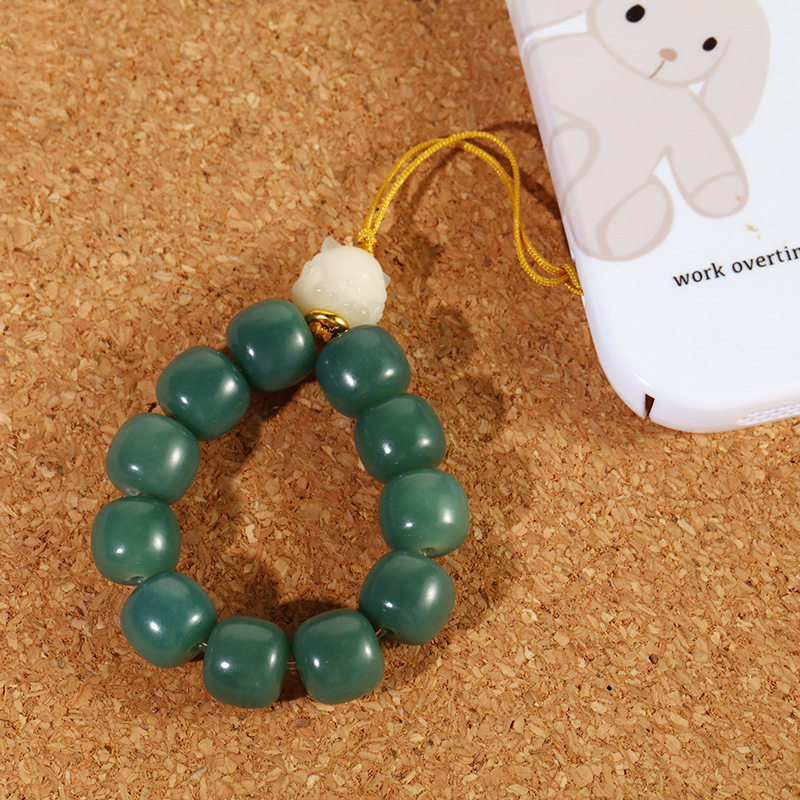 White jade Bodhi root multi-treasure prayer beads mobile phone chain, retro olive ring pendant, anti-loss creative car bag pendant pic 14