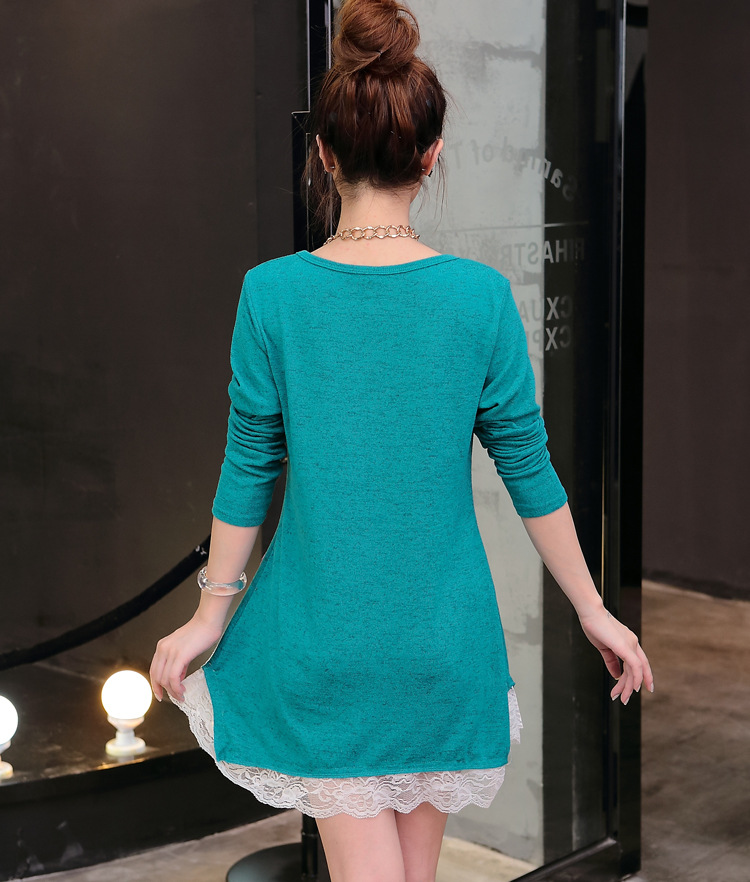 Autumn large-sized solid color T-shirt for pregnant women with lace trim, mid-length loose base layer pic 22