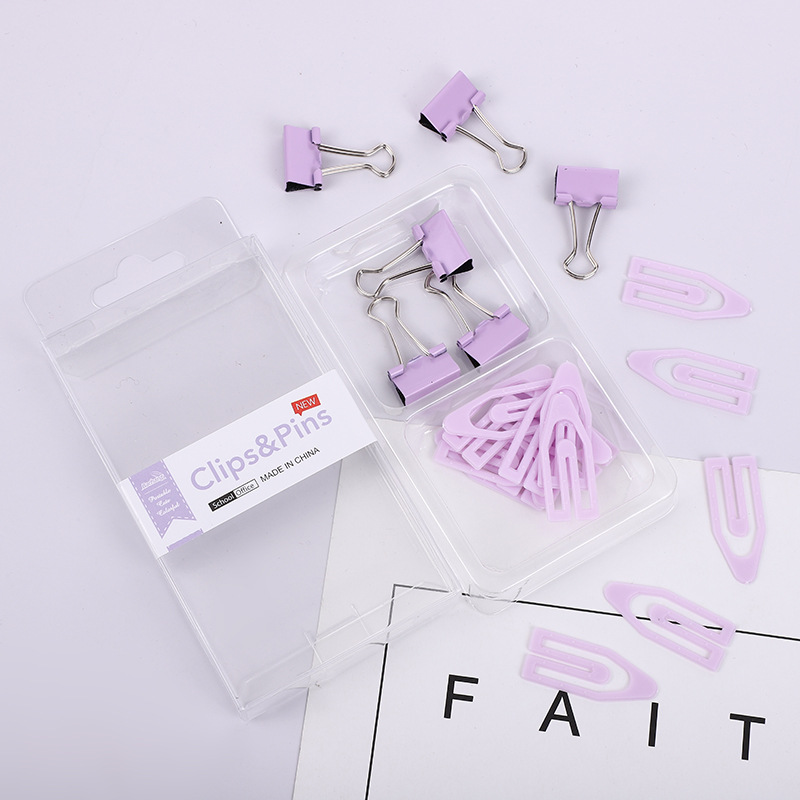 Cross-border 2-in-1 office combo set, macaron-colored large and small paper clip, ticket holder, thumbtack, swallowtail clip, box set pic 12