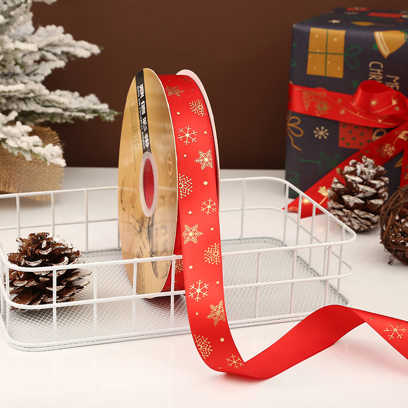 Dingxin 2.5CM Christmas ribbon wholesale, gold-embossed Christmas gifts, bow packaging, ribbon, colored ribbon, polyester ribbon pic 10