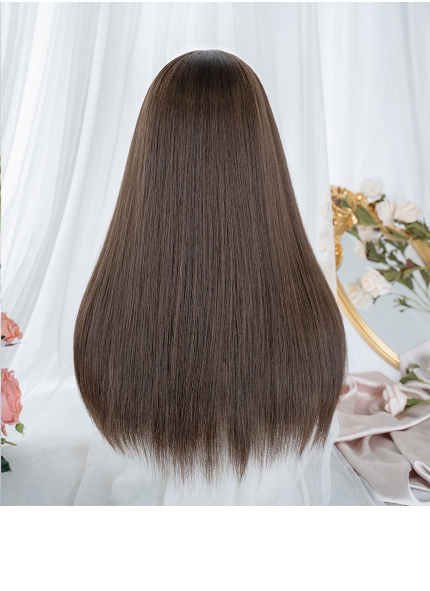Factory wholesale wig for women with long hair, popular Japanese-style round face, realistic long straight hair, natural bangs, full head coverings for women pic 9