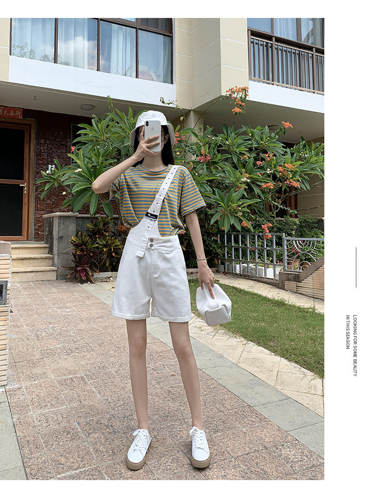 Summer retro salt single-shoulder overalls for women 2021 new style fashionable and youthful thin denim shorts, Korean style loose pic 28