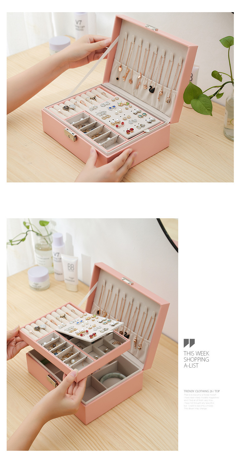 Wholesale of new double-layer lockable wooden jewelry and jewelry boxes, stud earrings, storage boxes, accessory boxes, jewelry boxes and gift boxes pic 5