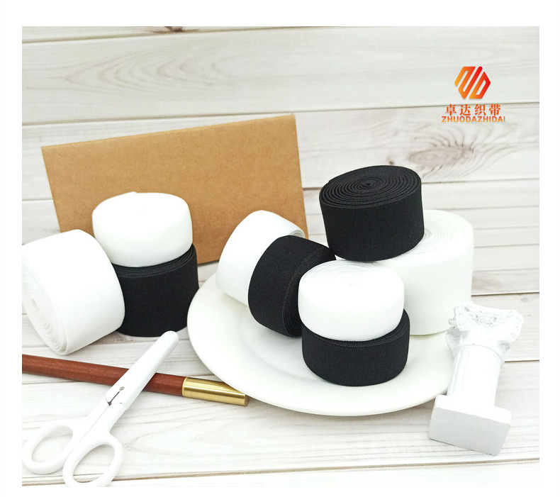 The manufacturer has black and white nylon double-sided brushed elastic bands, soft underwear, wide rubber bands, waist and neck bags, and elastic webbing in stock pic 21
