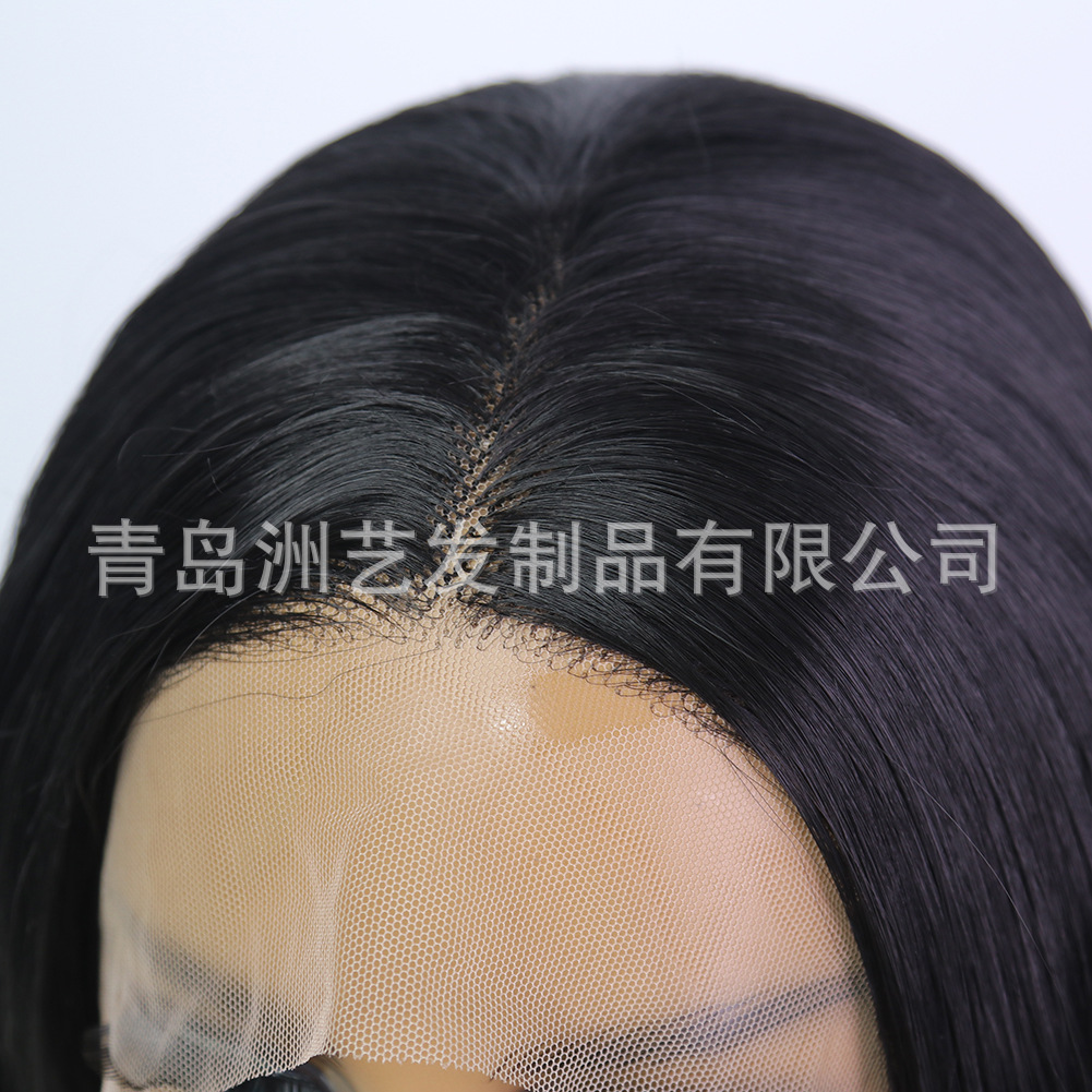 Synthetic fiber front lace wig, European and American anti-human hair black middle part long straight hair cover manufacturer wholesale one-piece consignment pic 6
