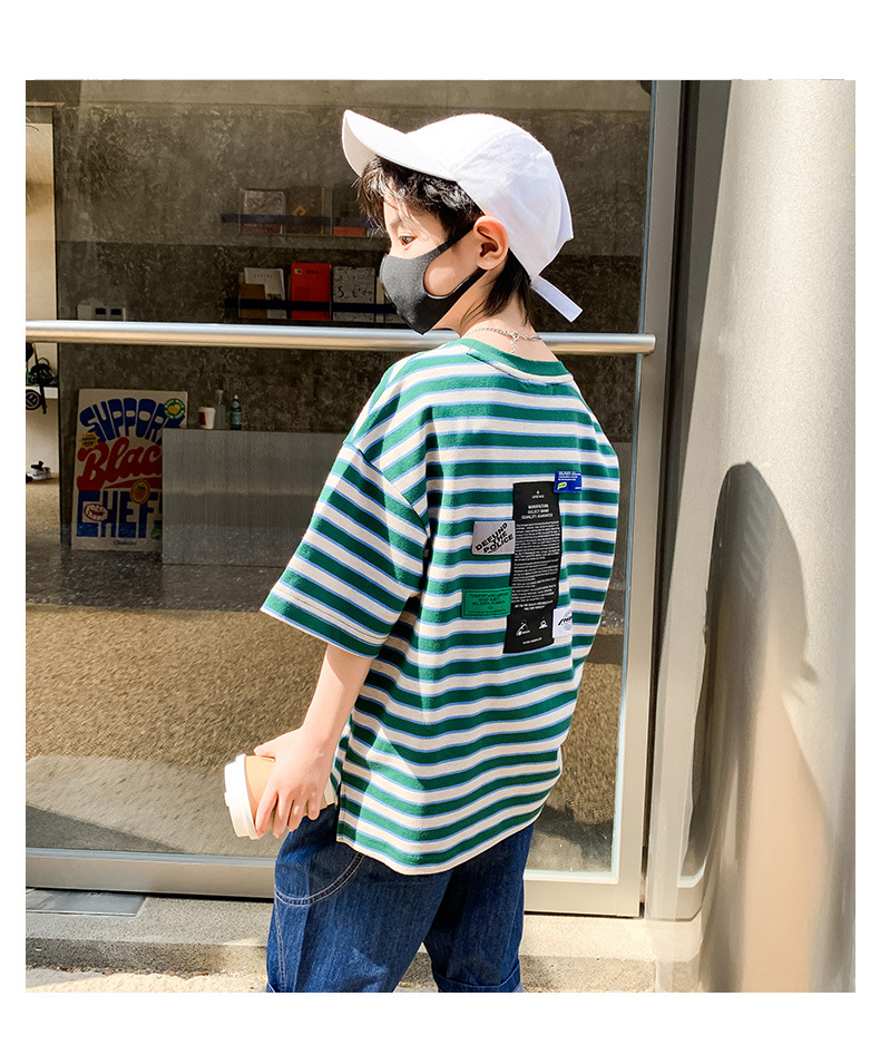 The 2022 new summer collection for Big kids, a striped short-sleeved two-piece set, is cool, fashionable and trendy pic 4