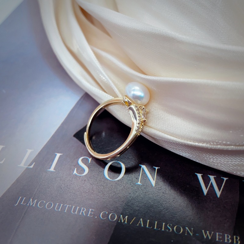 Small light bulb pearl ring, simple and elegant ring, adjustable opening, wholesale decorative ring, high-end ring, jewelry ring pic 3
