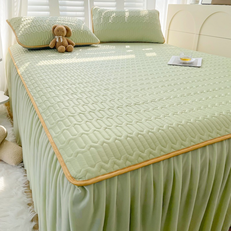 Thai solid-color cool silk latex bed skirt style cool mat four-piece set, air-conditioned quilt, soft cool mat, cool mat, summer cool quilt pic 17