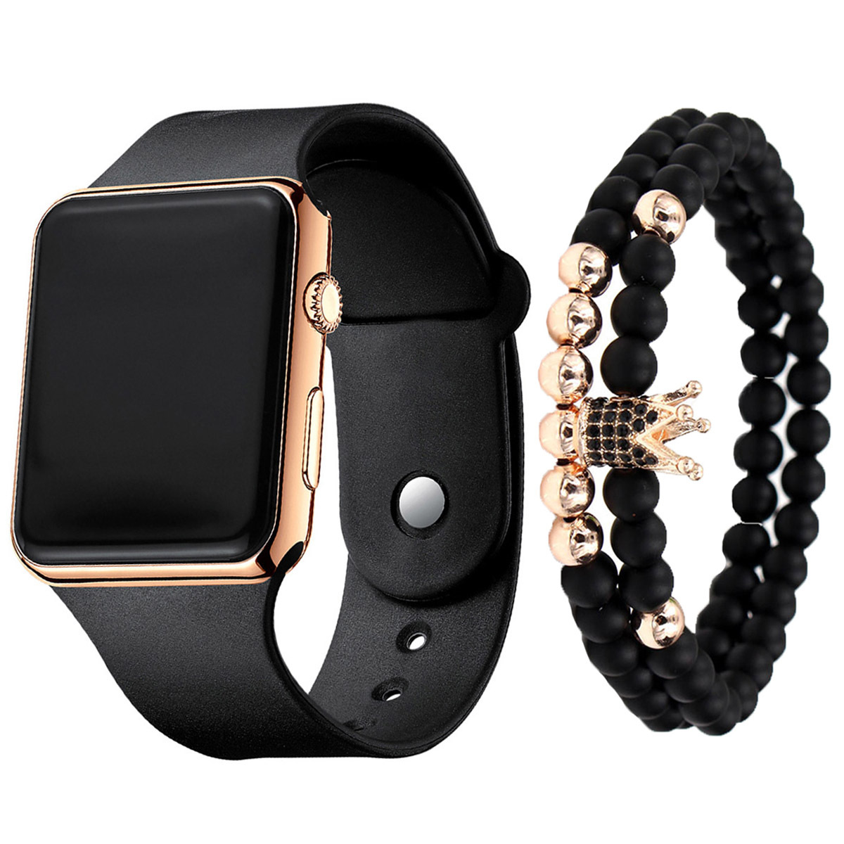 3pcs/set男士时尚简约LED硅胶电子手表+手链套装 现货wrist watch详情5