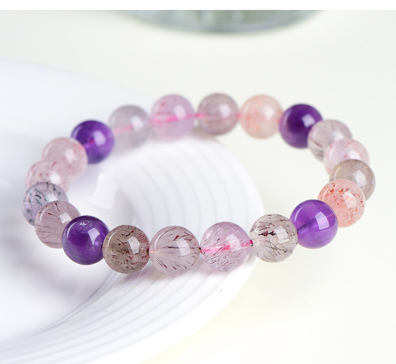 Jiuya Crystal Natural 7A Grade Ice Type Super Seven Round Bead Bracelet, Purple Titanium Crystal Aurora Scattered Bead Bracelet Factory Direct Sales pic 23