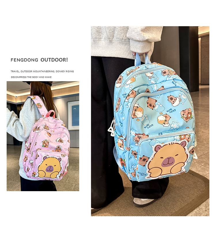 可爱印花卡通大容量卡皮巴拉书包时尚男孩女童学生轻便百搭双肩包详情18