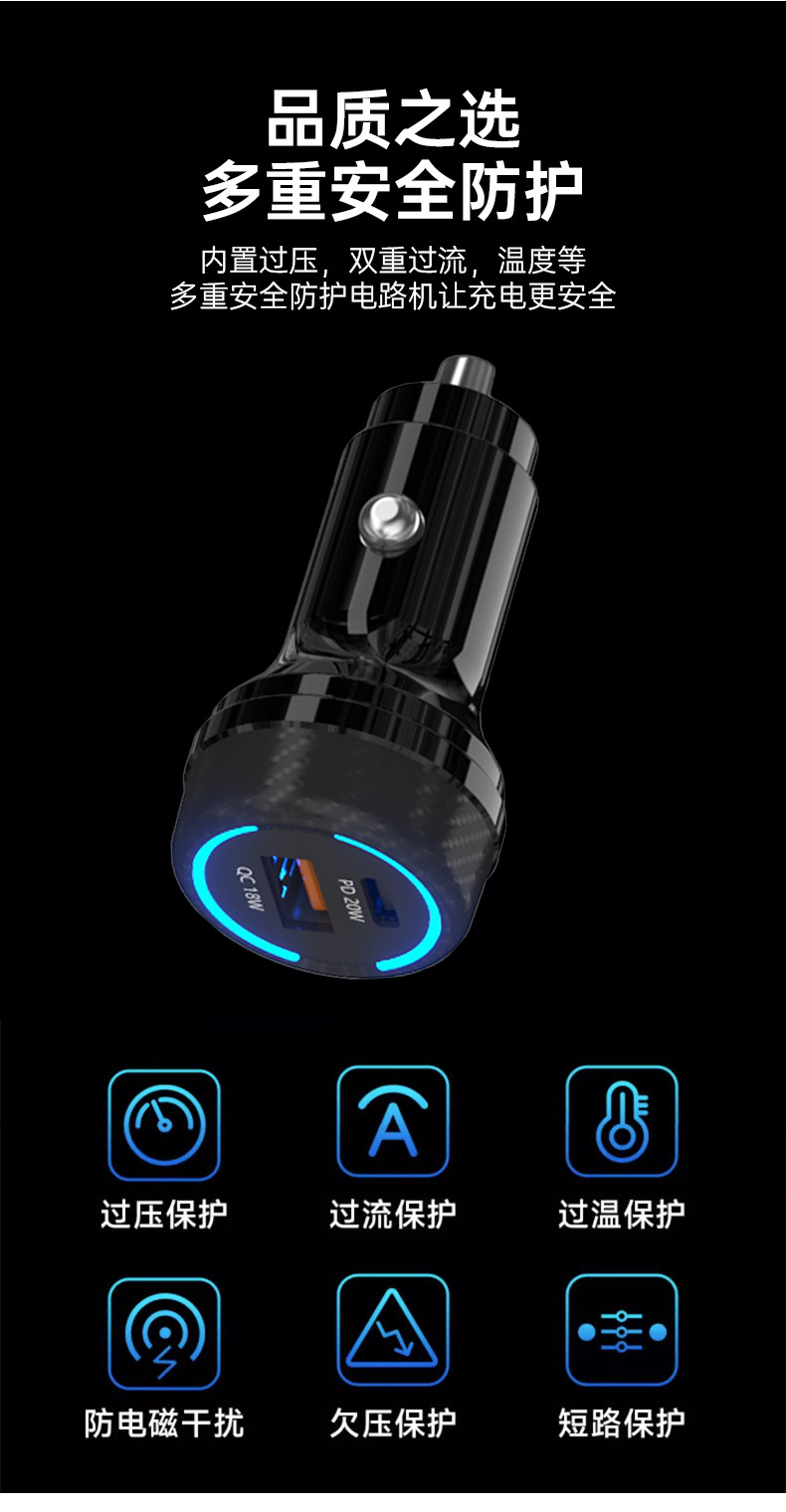 新款快充圆形发光车载充电器48W汽车多功能点烟器车载插座详情3