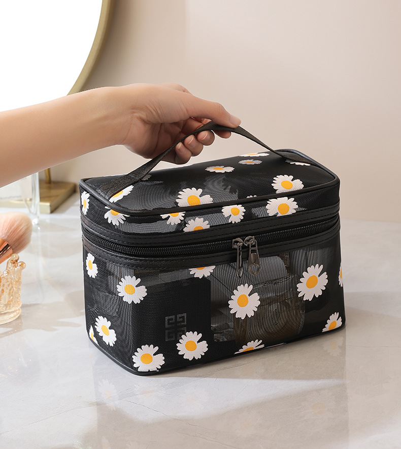 新款小雏菊网纱透气洗漱化妆包手提网纱化妆大容量简约旅行收纳包详情14