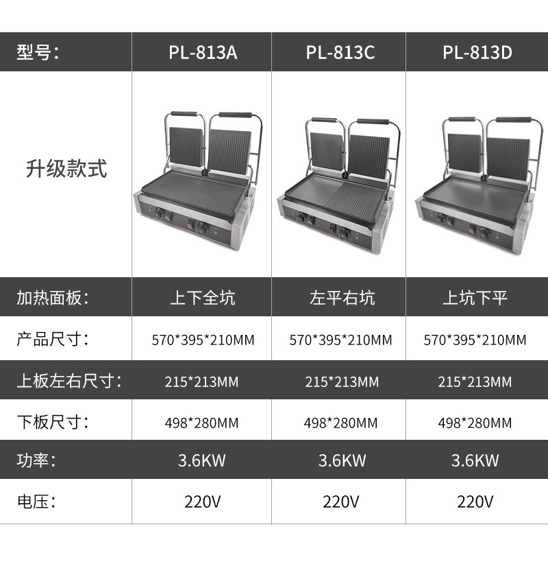 新款帕尼尼双面电加热压板扒炉铁板烧鸭肠牛排手抓饼三明治烤肉机详情4