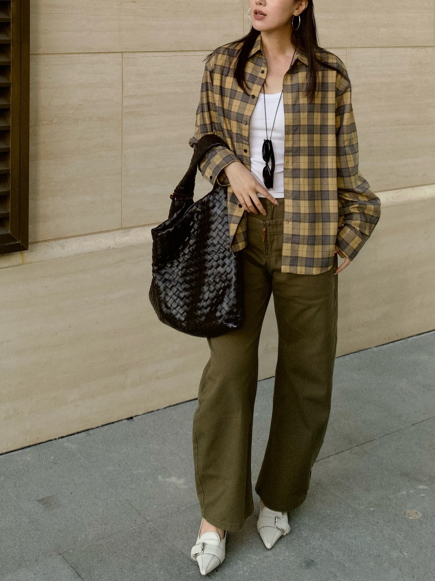 New retro plaid loose off-the-shoulder plaid long-sleeved shirt, yellow lapel plaid casual shirt for women 4415 pic 29