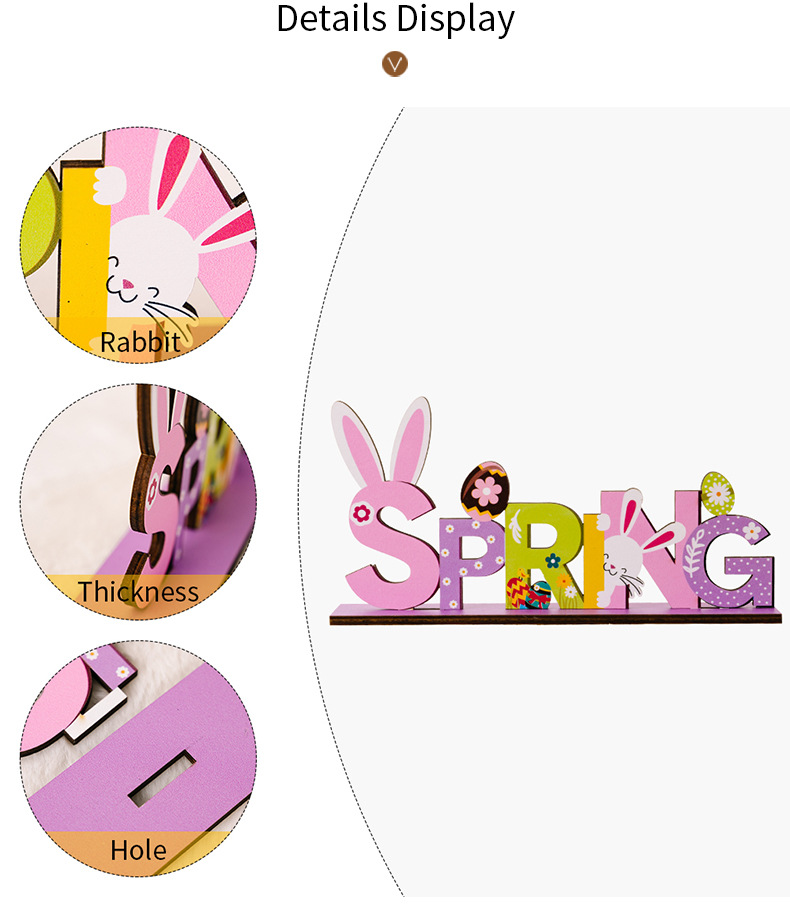 Cross-border new products: Haobei Easter Decorations, Easter Rabbit figurines, Easter purple wooden letter figurines pic 4