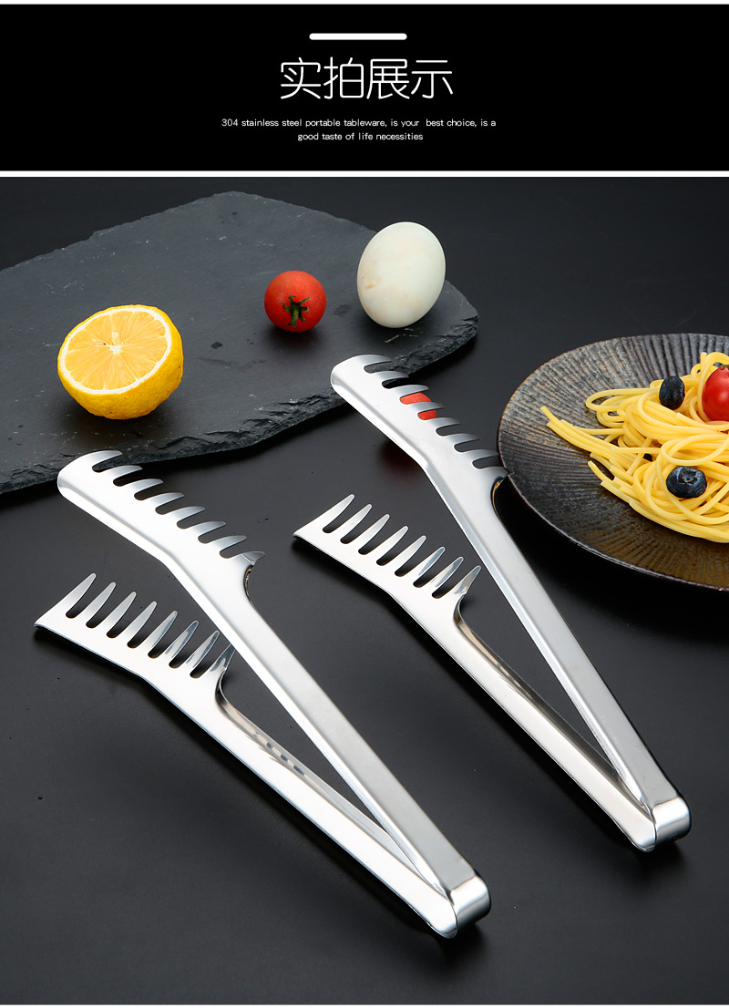 Factory wholesale stainless steel tongs, food tongs, anti-scald barbecue tongs, kitchen tools, food tongs, pasta tongs, barbecue tongs pic 9
