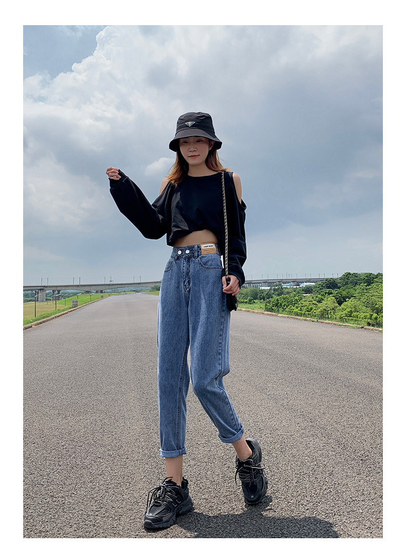 2023春季小个子牛仔裤女宽松高腰萝卜裤小直筒显瘦老爹九分哈伦裤详情1