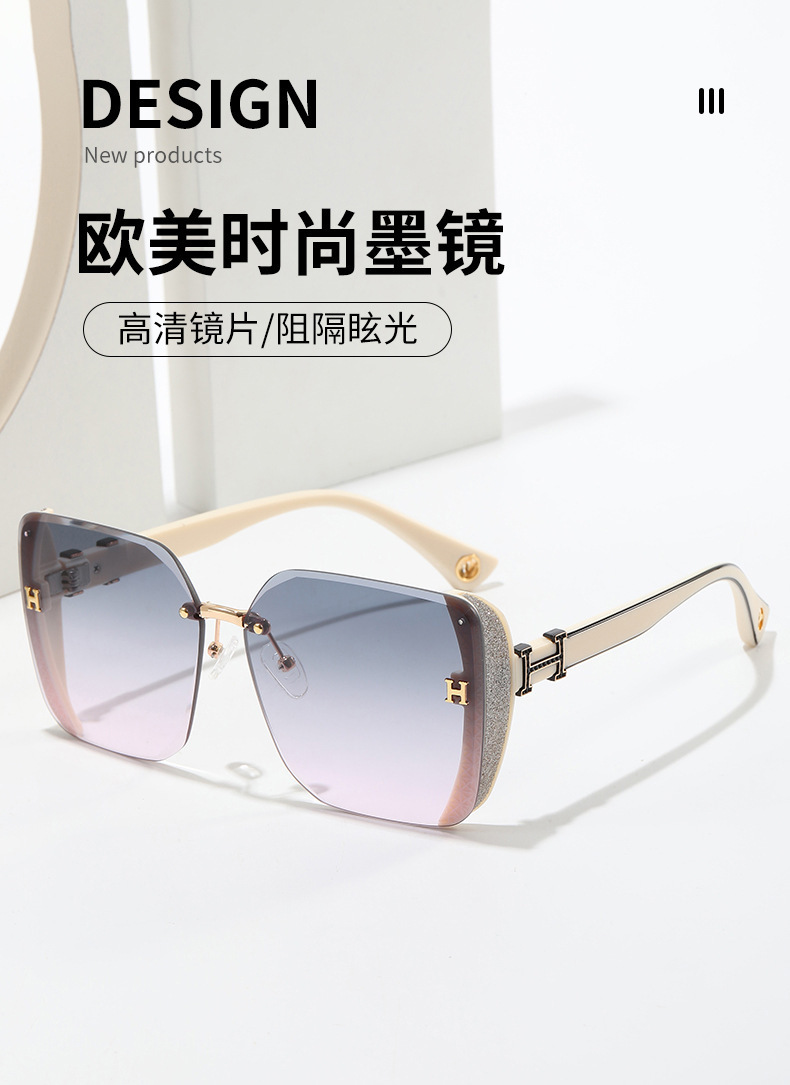 2023新款H 星空墨镜女款无框方形太阳镜防紫外线百搭显瘦潮流眼镜详情1