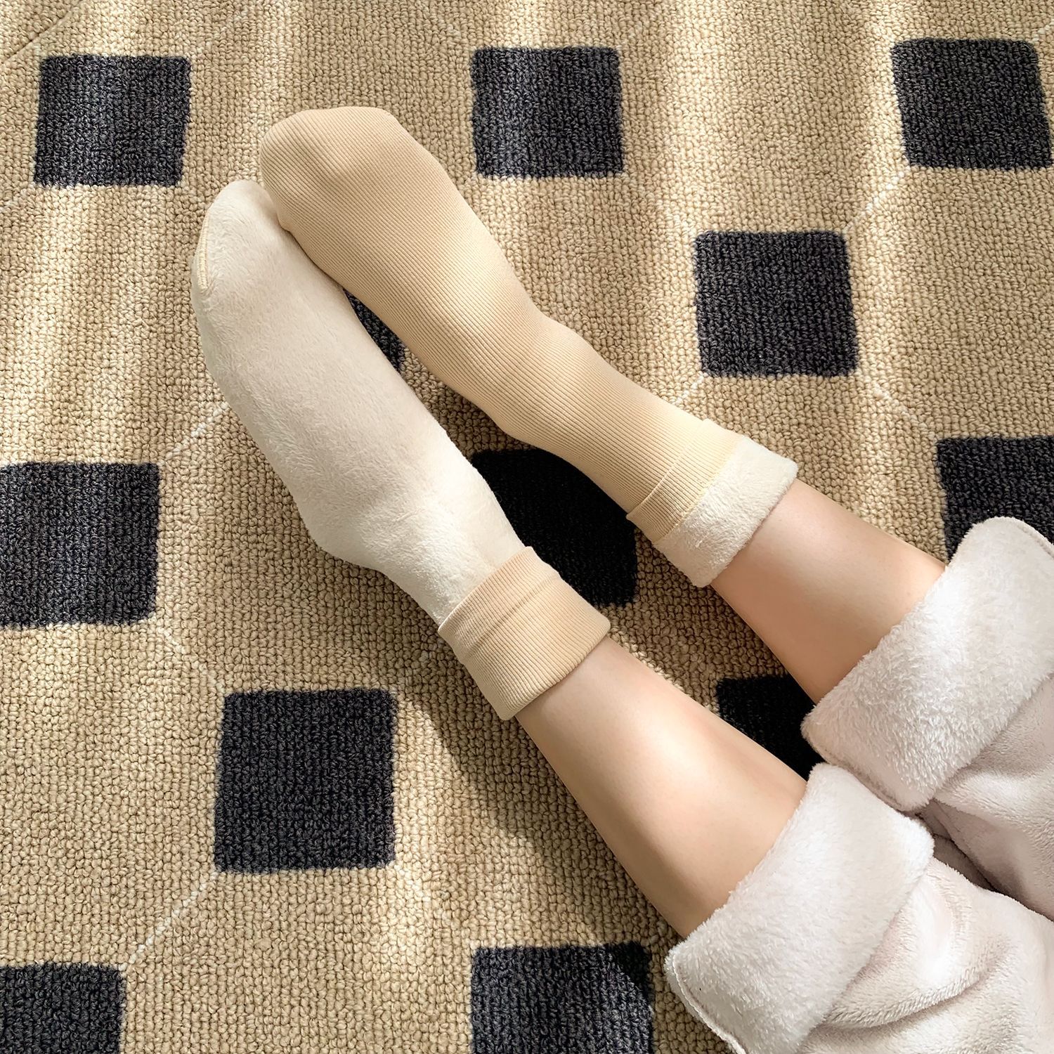 Unisex couple style fleece and thickened warm snow socks, mid-length home cotton socks, postpartum socks, floor socks pic 70