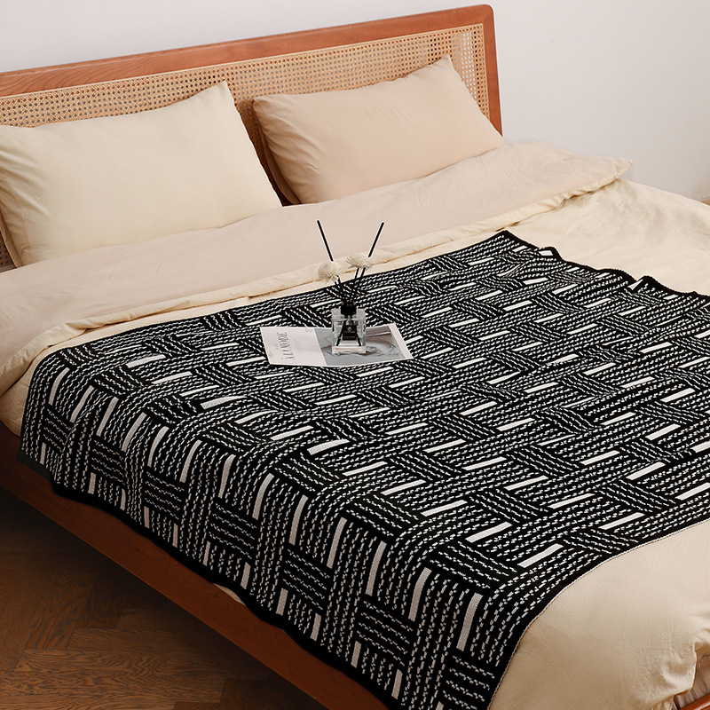 Nordic light luxury sofa blanket, Fair Island retro black and white woven office nap blanket, autumn and winter cover blanket, knitted blanket pic 2