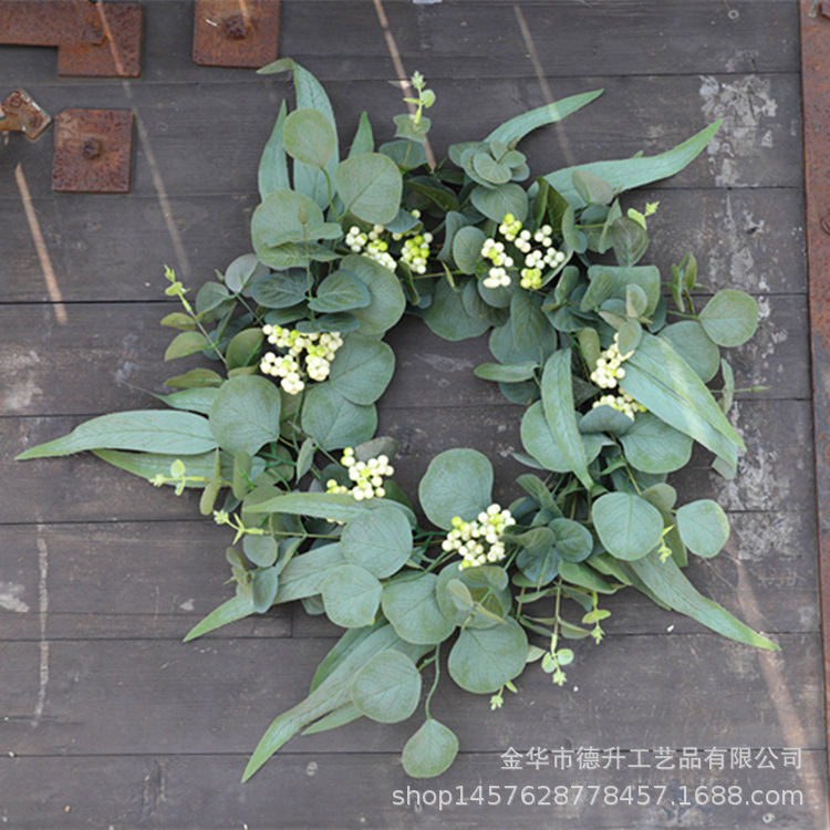 Desheng 2021 Cross-border E-commerce Amazon Spring Color Eucalyptus Leaf Green Fruit Simulation Flower Ring Decoration Manufacturer Wholesale pic 7