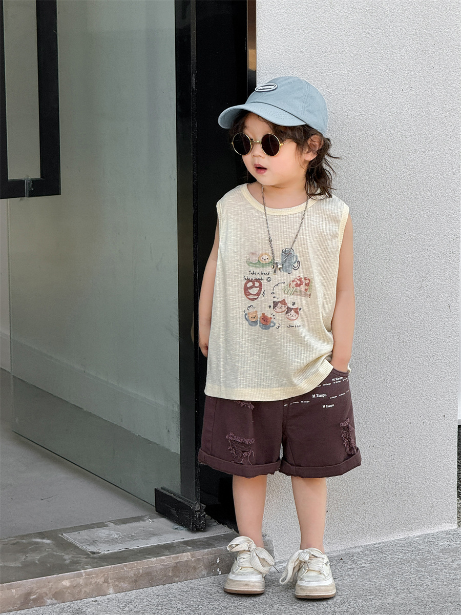宝宝短袖夏装薄款男童夏款韩版童装2024夏季儿童拉架印花背心详情27