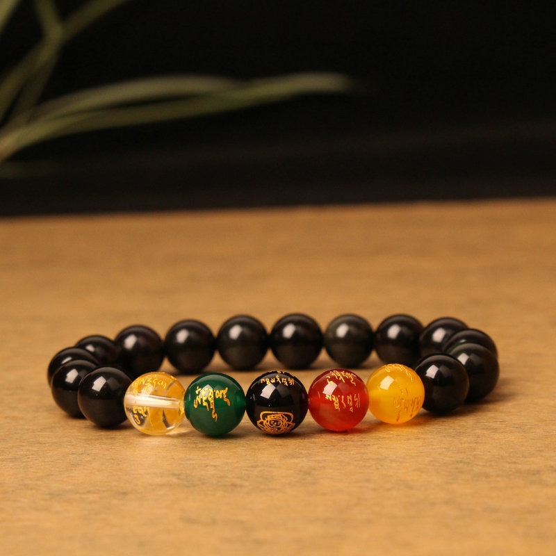 Wholesale of 10MM natural agate five-way God of Wealth bracelets for women in the Year of the Rabbit and the zodiac year. Black agate bracelets for men and women pic 9