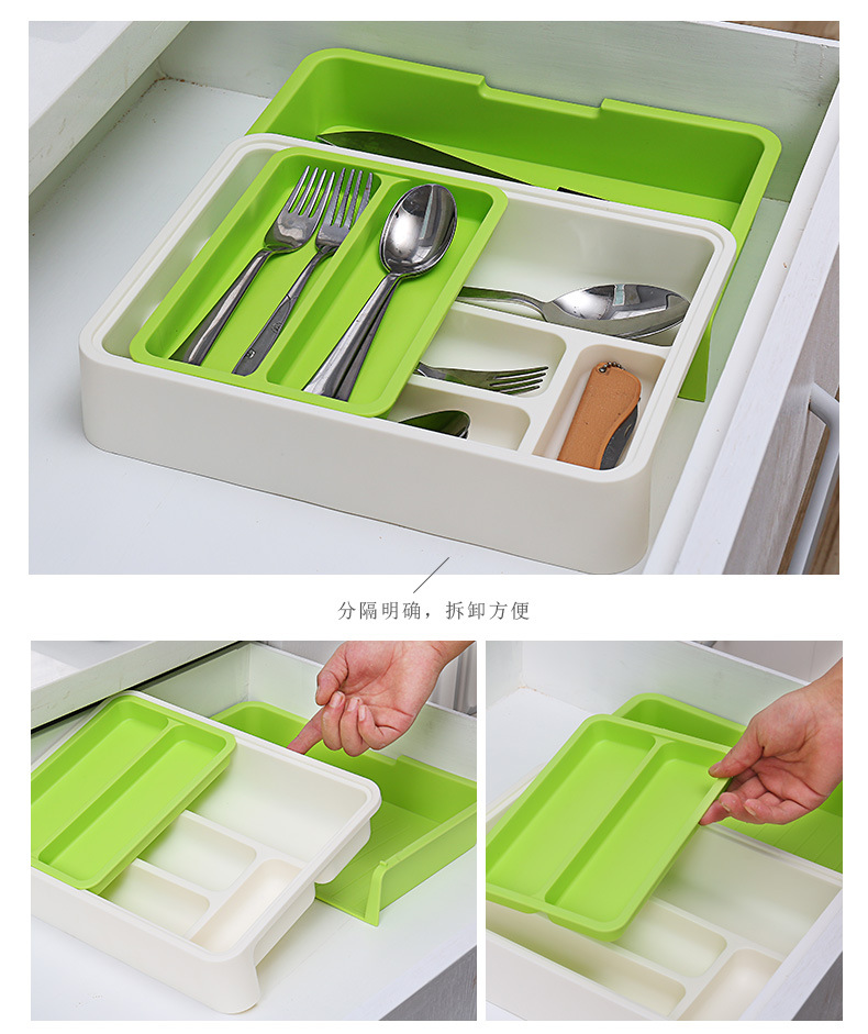 Retractable kitchen storage rack, tableware drawer, organizing and storage box, freely separable and compartment-divided plastic organizing box pic 10