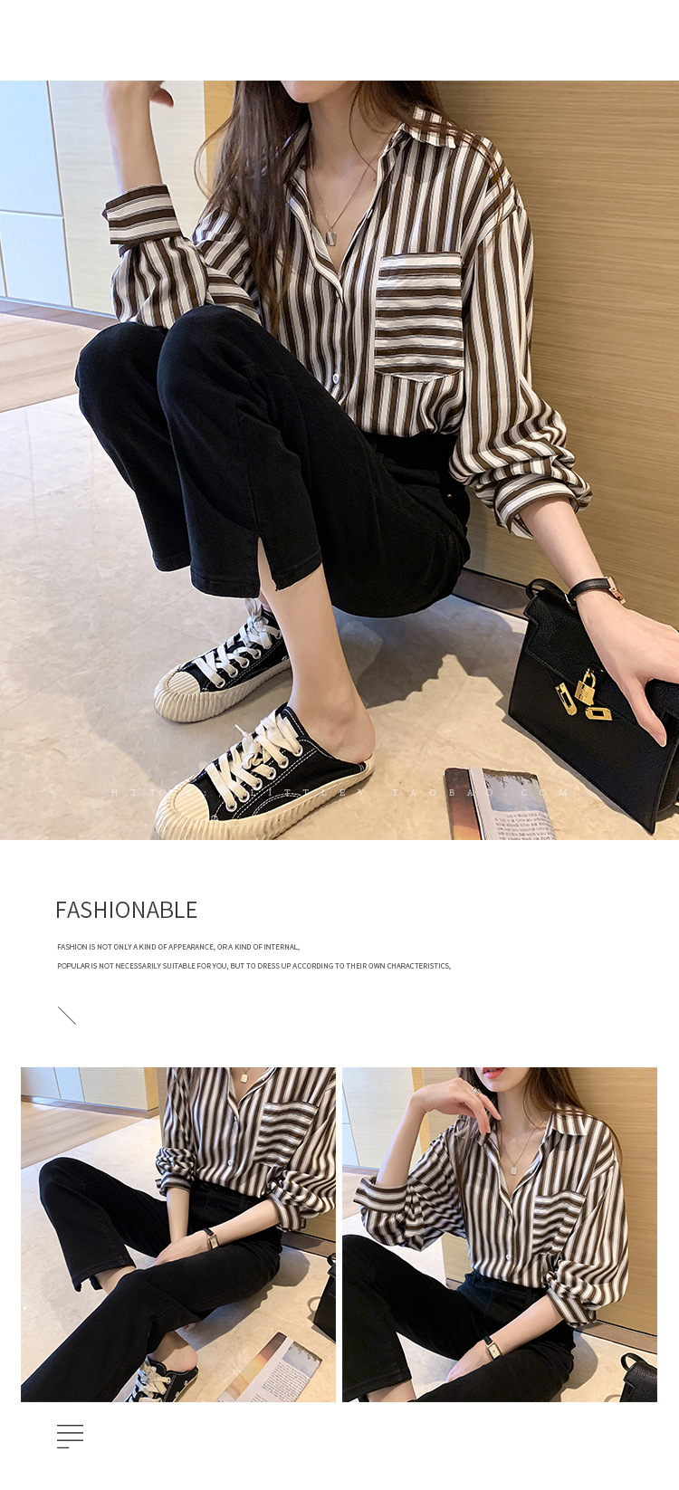 A new design of a trendy striped shirt for women, a loose Hong Kong-style shirt as a base layer pic 12