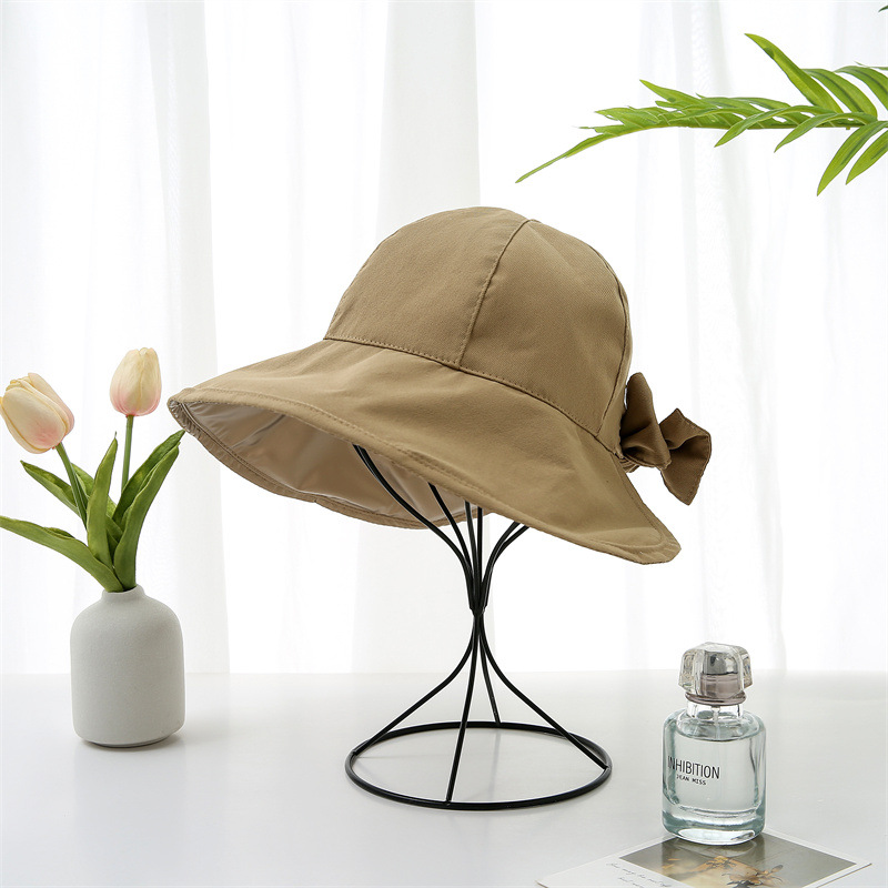 夏季帽子黑胶大沿遮阳帽带蝴蝶结防紫外线可折叠户外沙滩防晒帽详情3