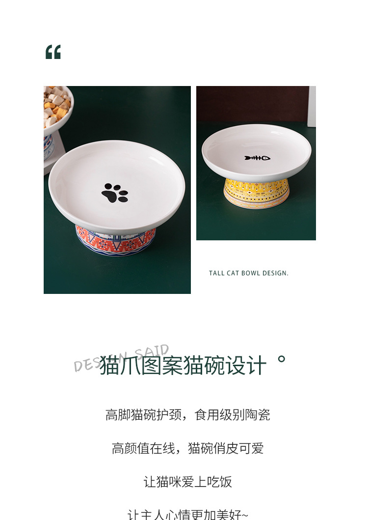 亚马逊陶瓷猫碗高脚护颈椎猫粮碗猫盆饮水碗宠物零食碗波西米亚风详情2