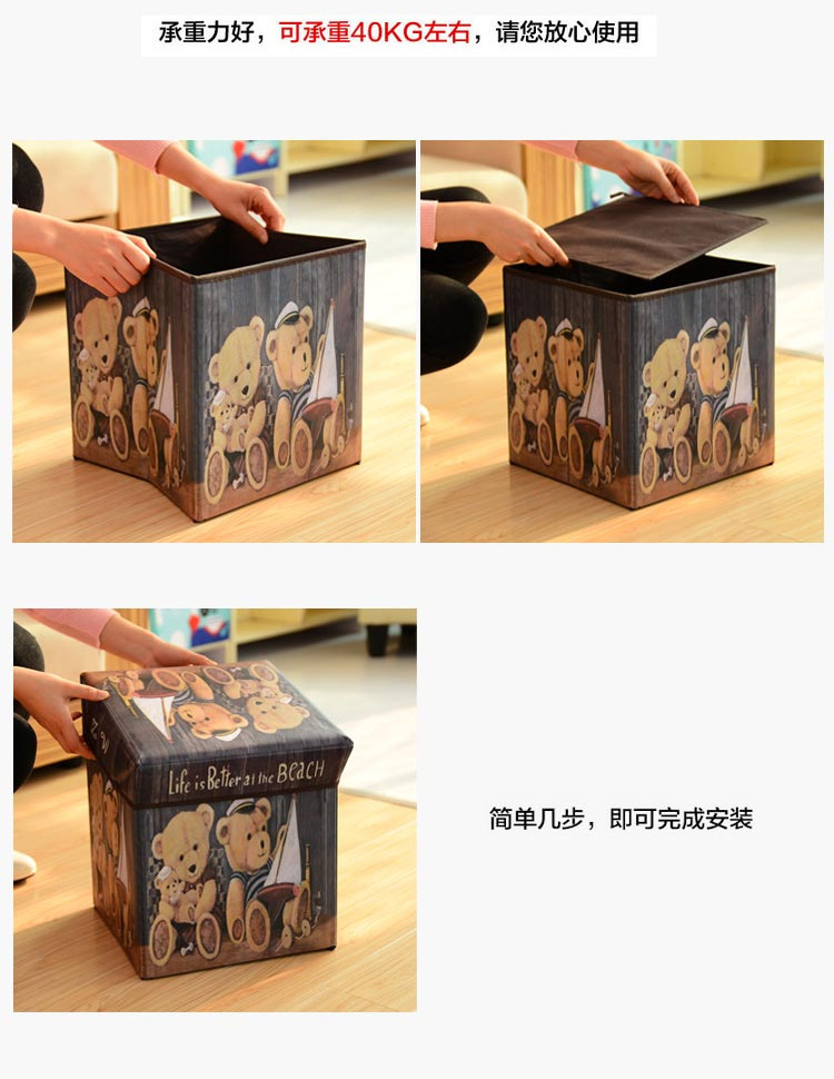 British retro square non-woven fabric storage stool, folding storage stool, BOX storage box, fabric storage box pic 16
