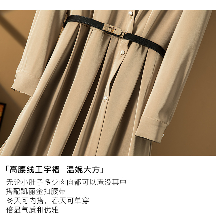 高珂2023早春新款法式赫本风连衣裙重磅不规则门襟高腰百搭连衣裙详情7