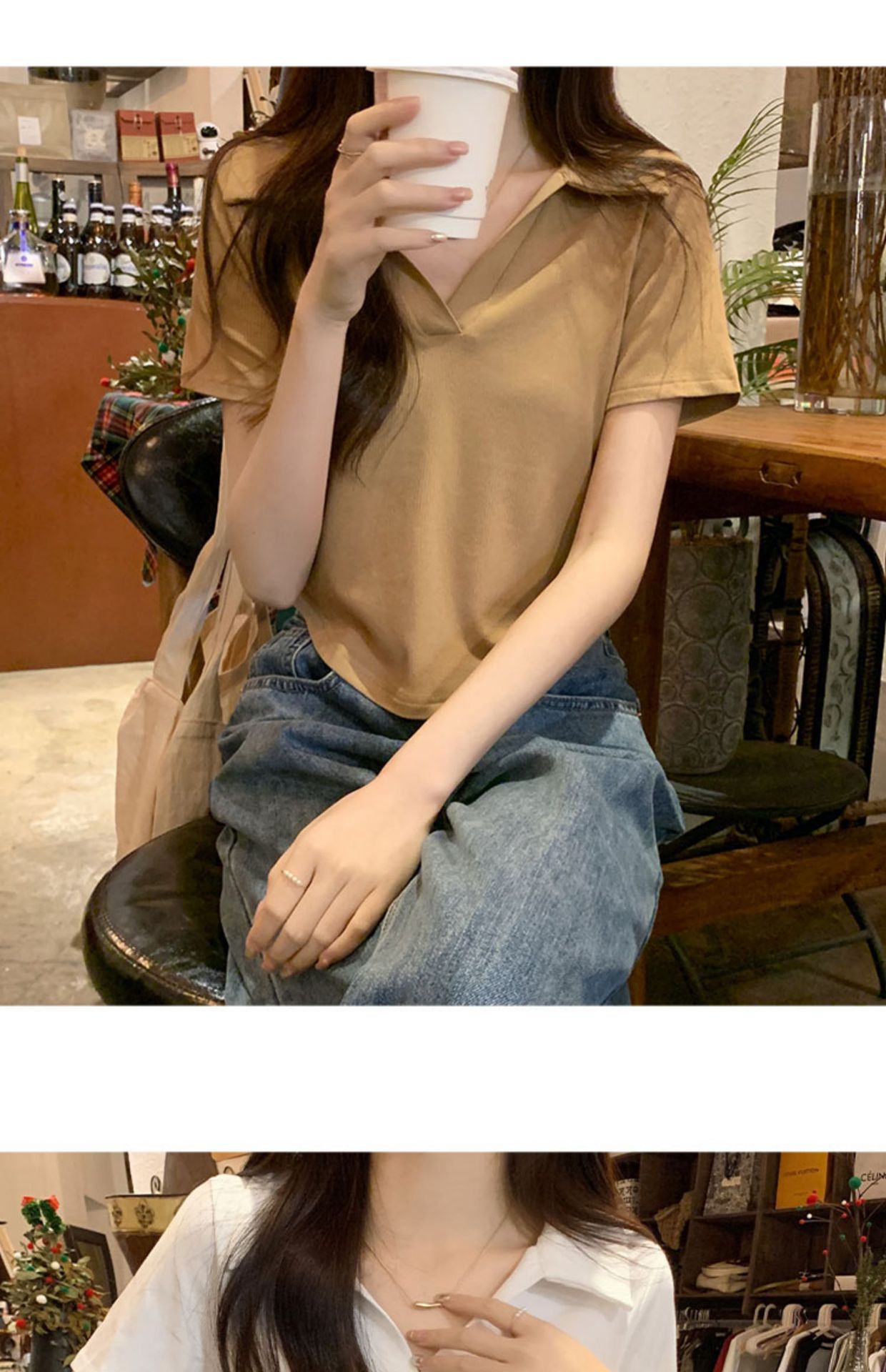 Irregular Polo collar short-sleeved shoulder T-shirt for women, with a unique and pure design sense, tight-fitting innerwear and base layer top pic 17