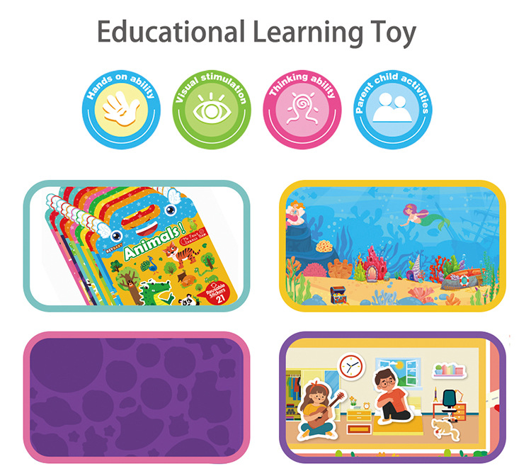 跨境儿童贴纸书批发早教专注力培养反复贴动物恐龙海洋场景果冻书详情14