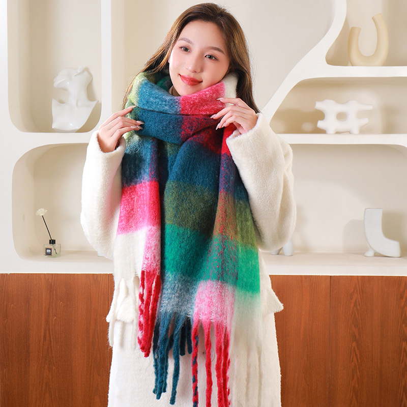 圈圈纱彩色AC格子围巾女冬季加厚保暖仿马海毛粗须仿羊绒披肩外贸详情35