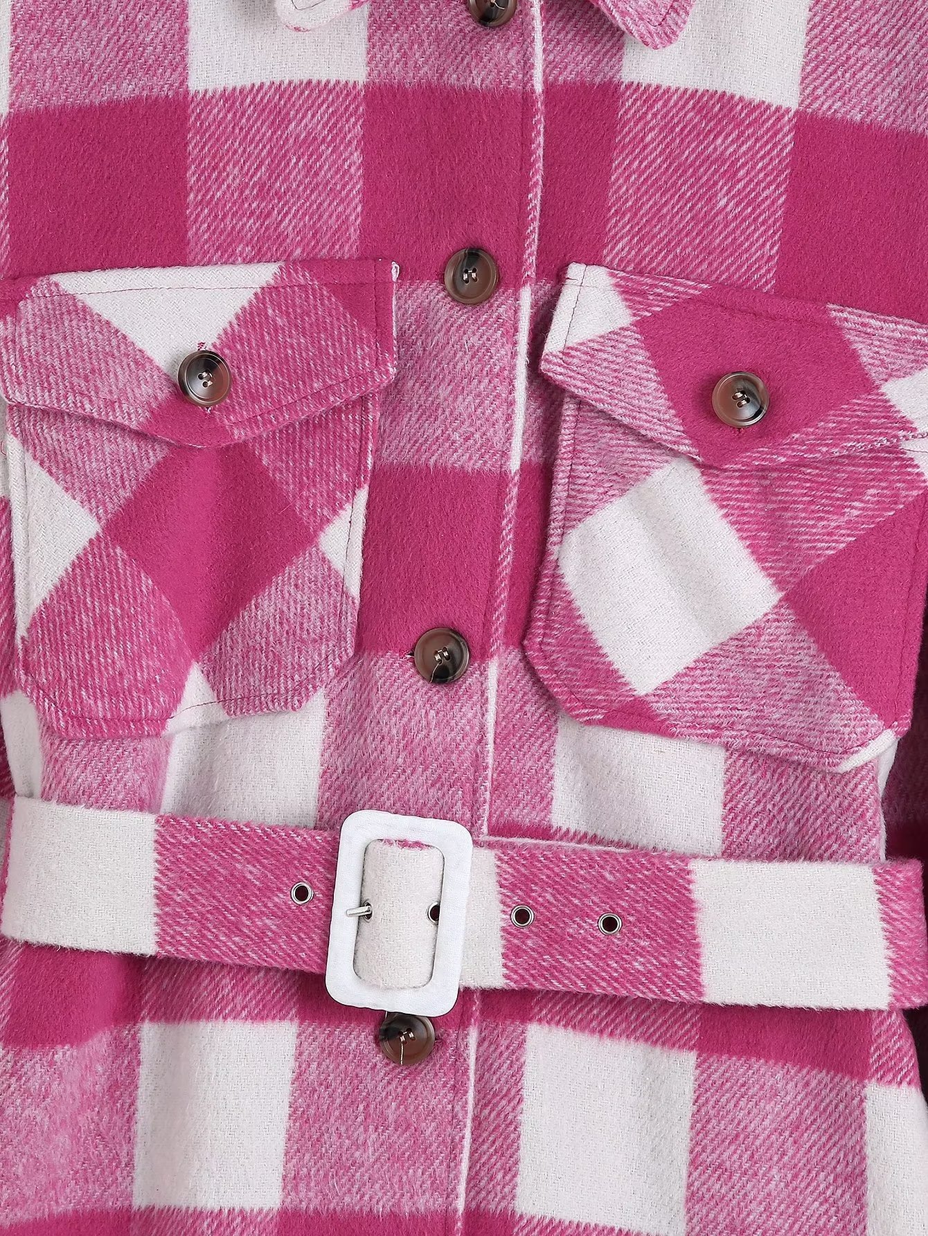 T2024跨境时尚女装 2022秋季新品 腰带格子毛呢宽松外套 5270女式详情9