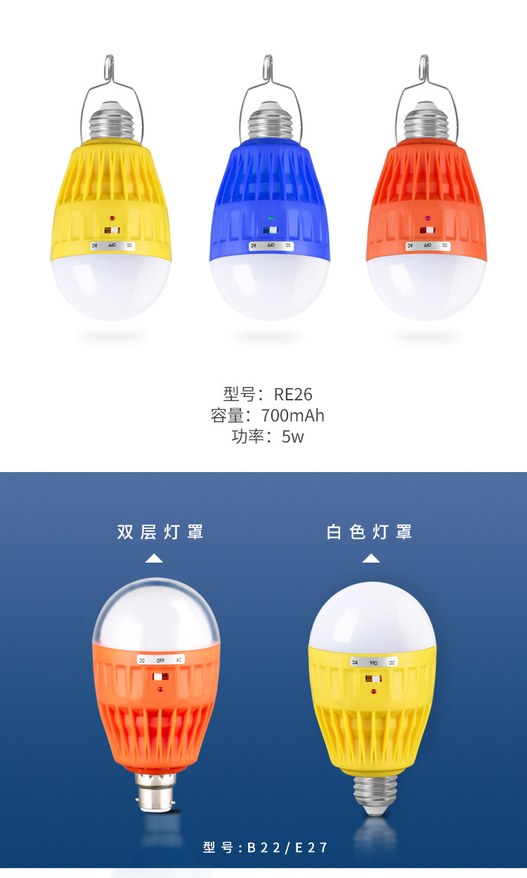 led emergency bulb E27 outdoor portable emergency light, household power outage emergency bulb, intelligent charging lighting lamp pic 2