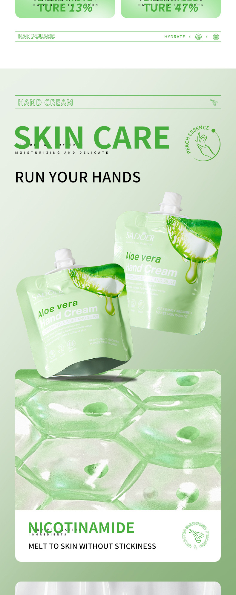 SADOER all-English plant-based bagged hand cream, avocado aloe vera Moisturizing, nourishing and refreshing, cross-border export wholesale pic 8